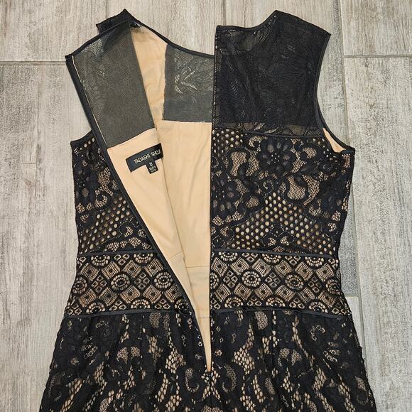 Tadashi Shoji Nemuro Dress Womens 8 Black Nude Lace Sheath Cocktail Evening - Picture 11 of 15